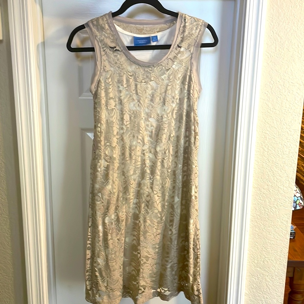 Cream lace lined tank semi formal dress